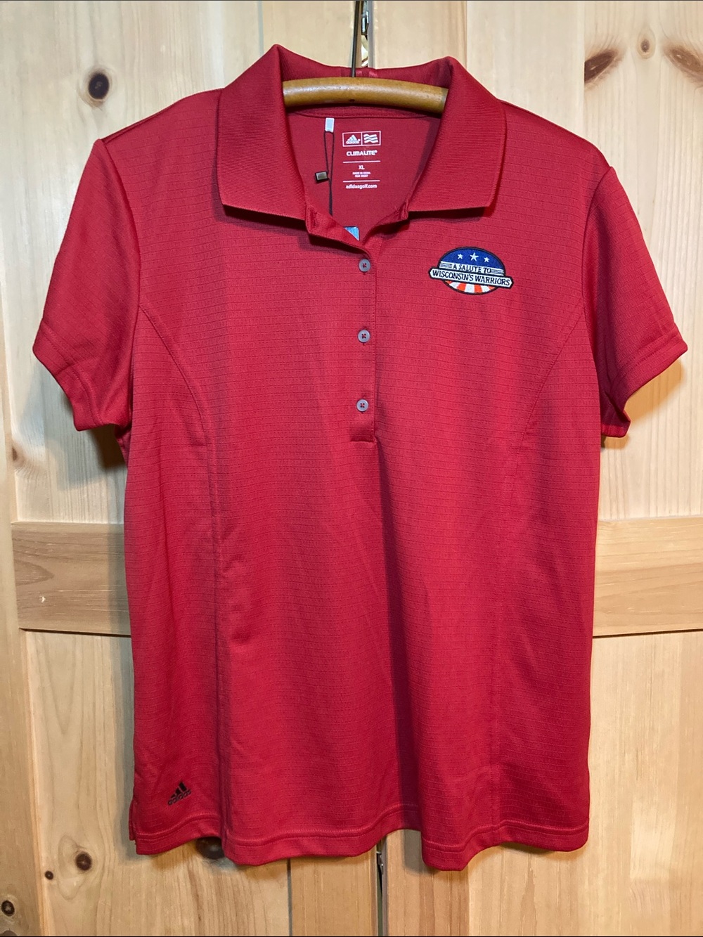 adidas Climalite Red Short-Sleeve Polo with Wisconsin’s Warriors Patch